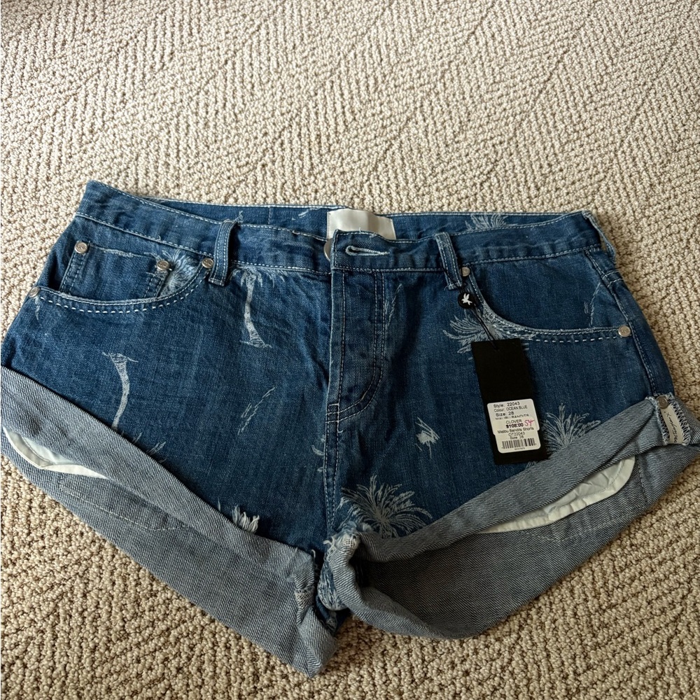 One Teaspoon Blue Denim Shorts with Palm Print -Size 28